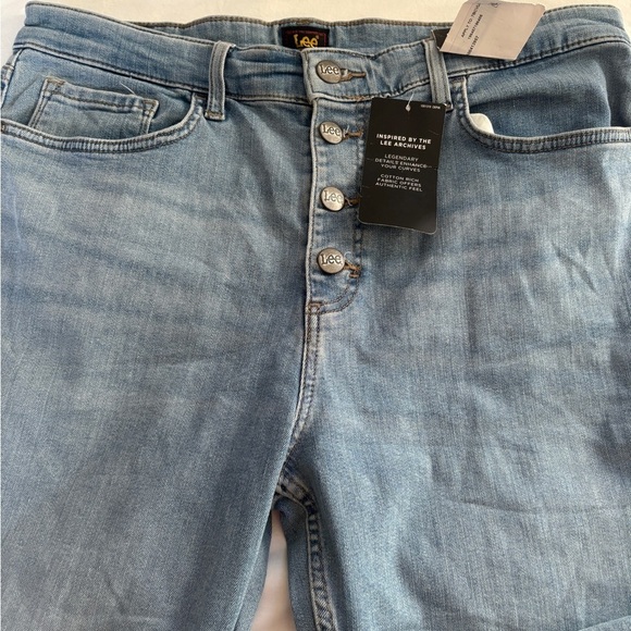 Lee Women's High Rise Exposed Button Flare Jeans Blue Size 14 Petite NWT - Picture 11 of 11